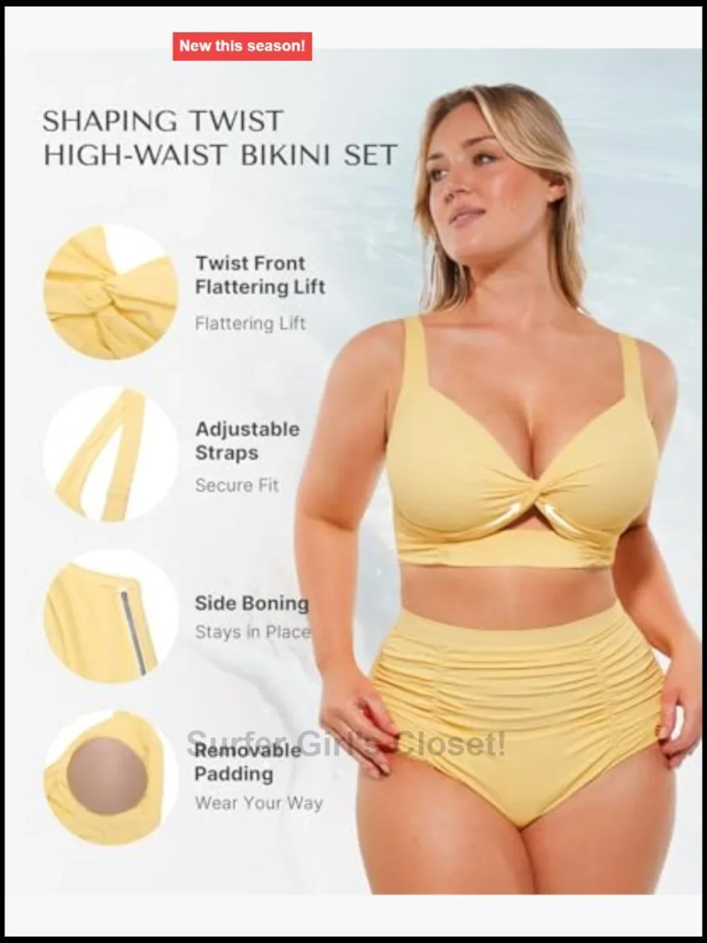 High Waisted Tummy Control Bikini Set Twist Front Ruched Bathing Suit